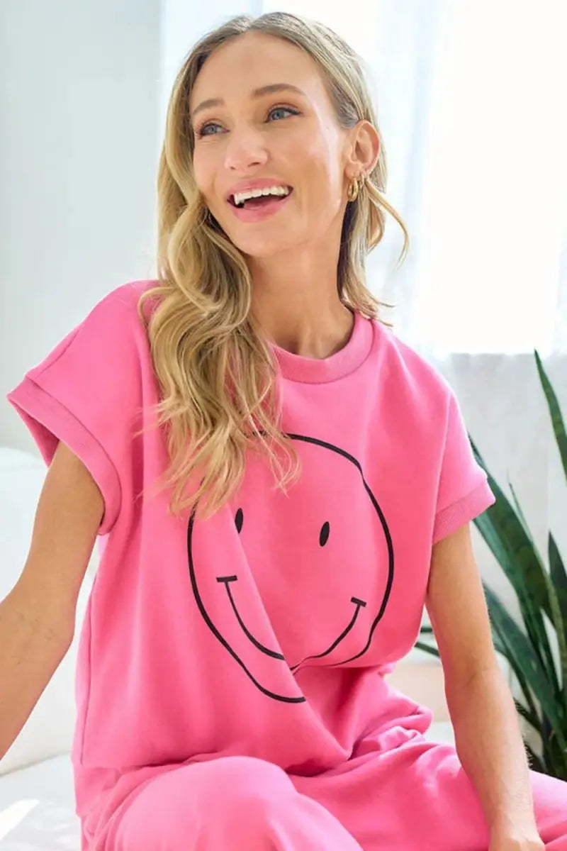 Smile Face Tee Women&amp;#39;s Casual Drop Shoulder T-Shirt Soft &amp;amp; Comfy