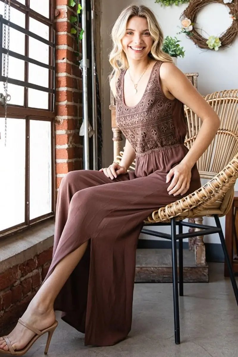 Lovesalve WS Tie Back Jumpsuit Women&amp;#39;s Summer Slit Wide Leg Romper Chic &amp;amp; Comfy