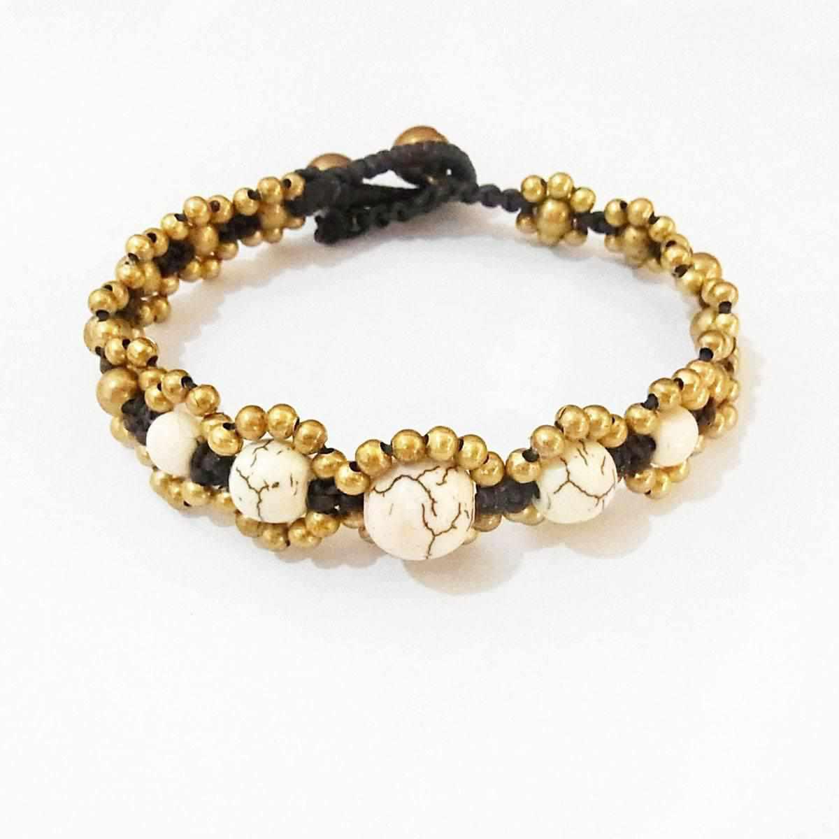 Five Stones Adjustable Brass Bracelet - Thailand