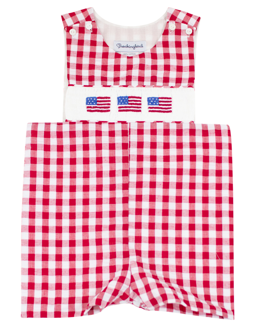 Flags Smocked Red Gingham Shortall-FINAL SALE