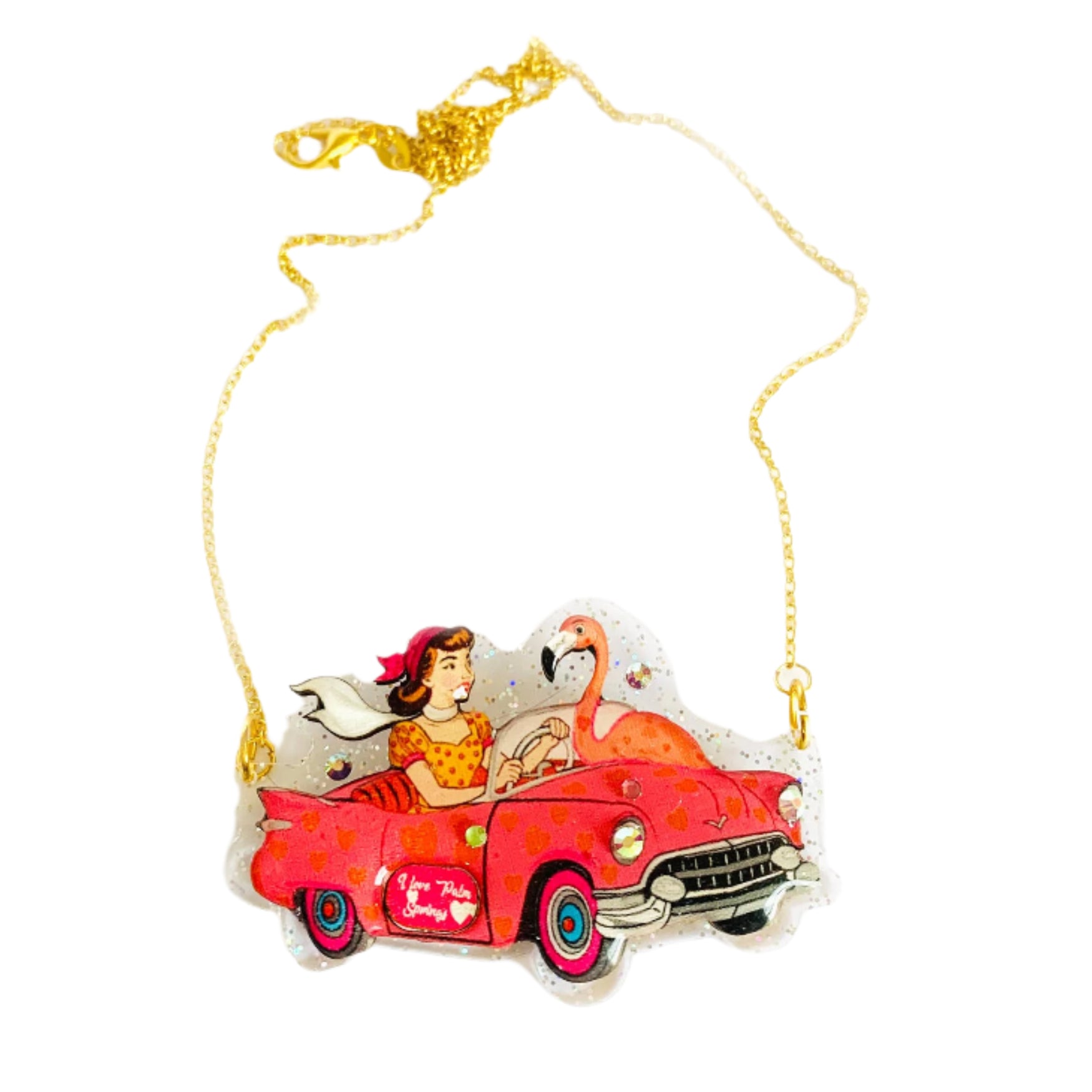 Frankie &amp;amp; the Flamingo Car Necklace by Rosie Rose Parker