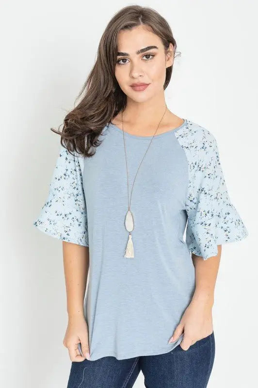 Floral Ruffle Sleeve Tunic