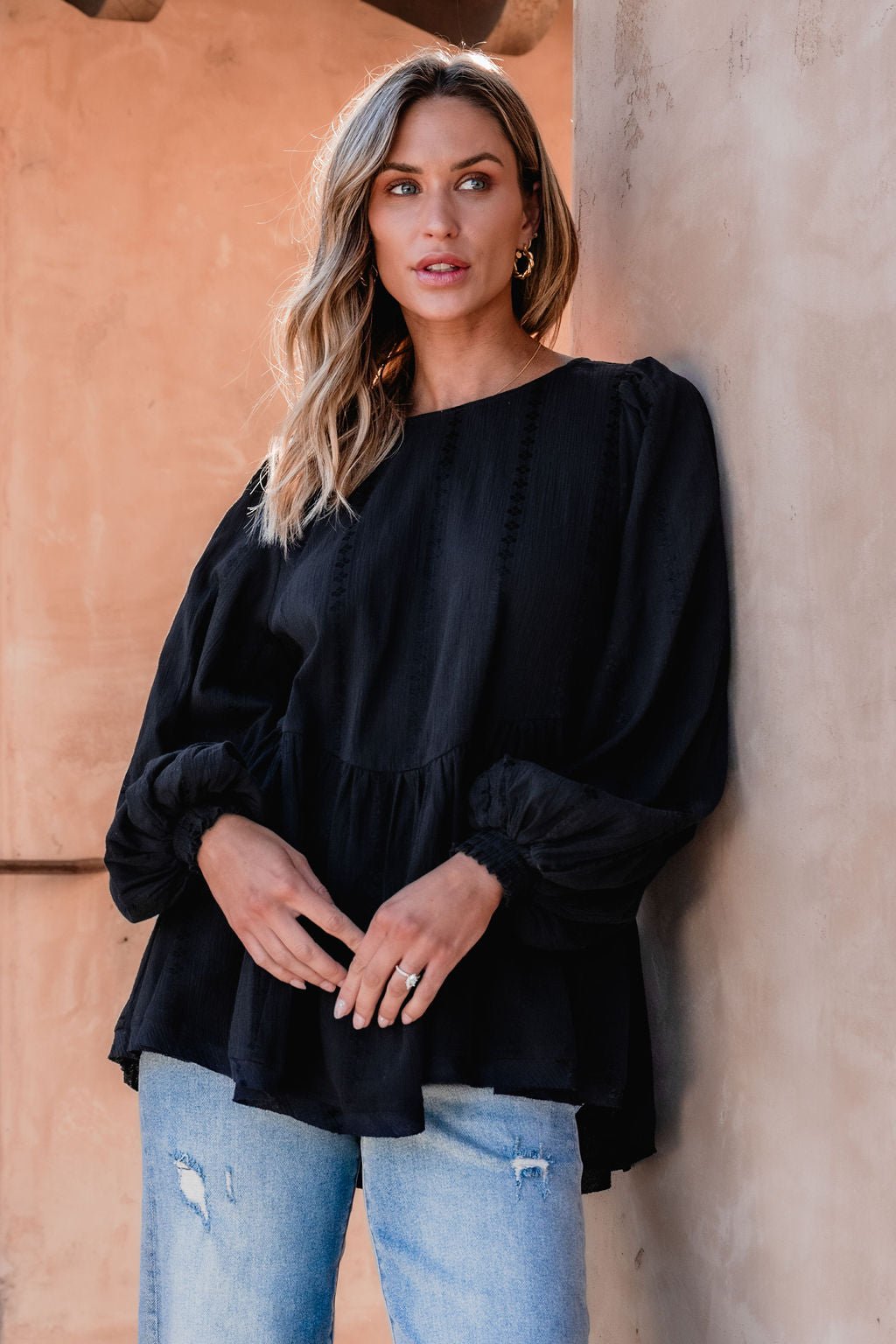 Flowy Black Ruffled Tunic - FINAL SALE