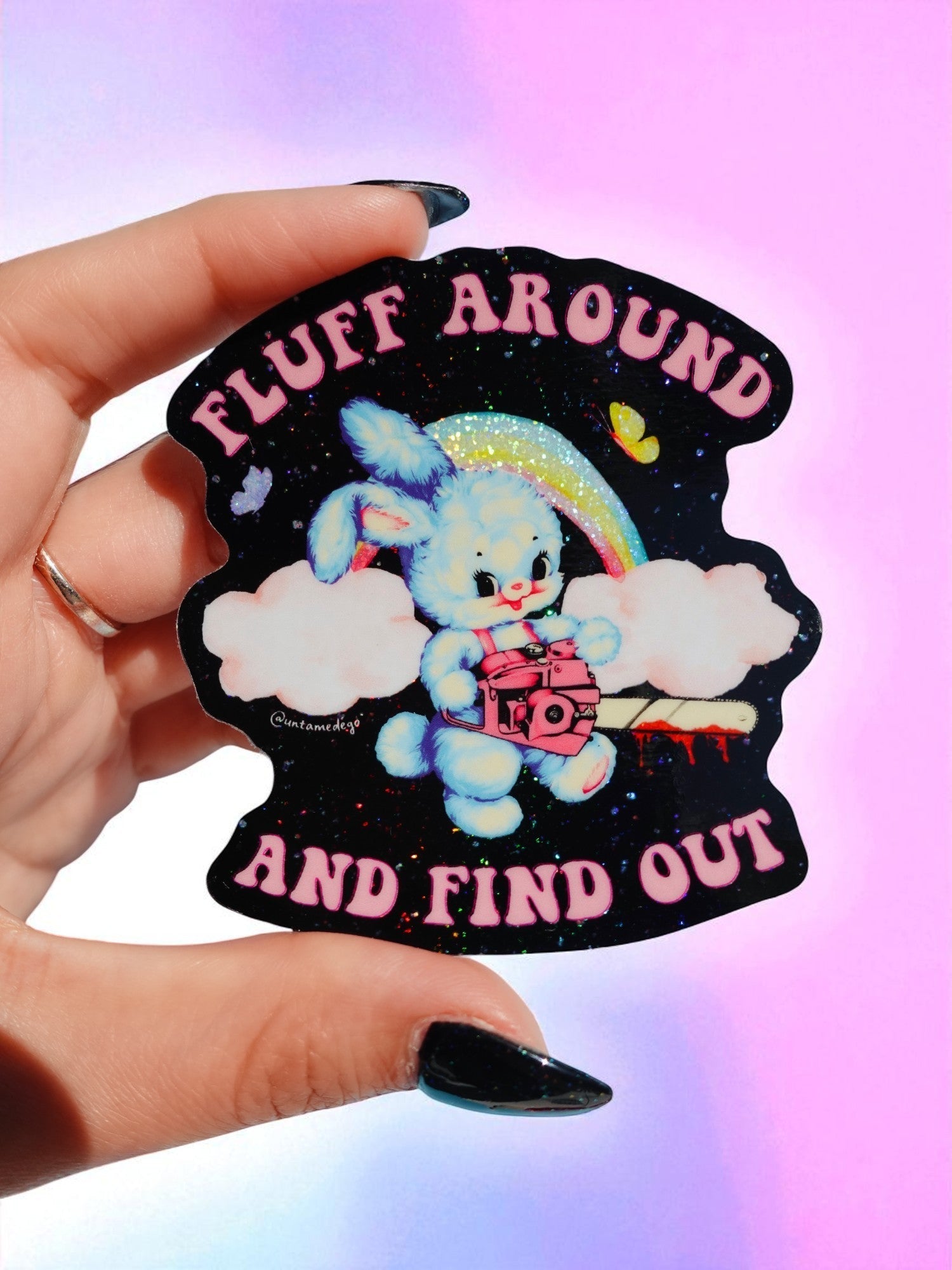 Fluff Around and Find Out – Retro Bunny Glitter Vinyl Sticker