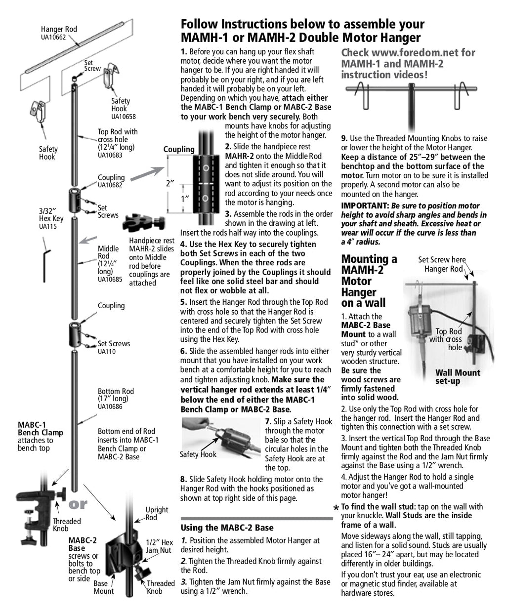 Double Motor Hanger with Mounting Clamp - Foredom