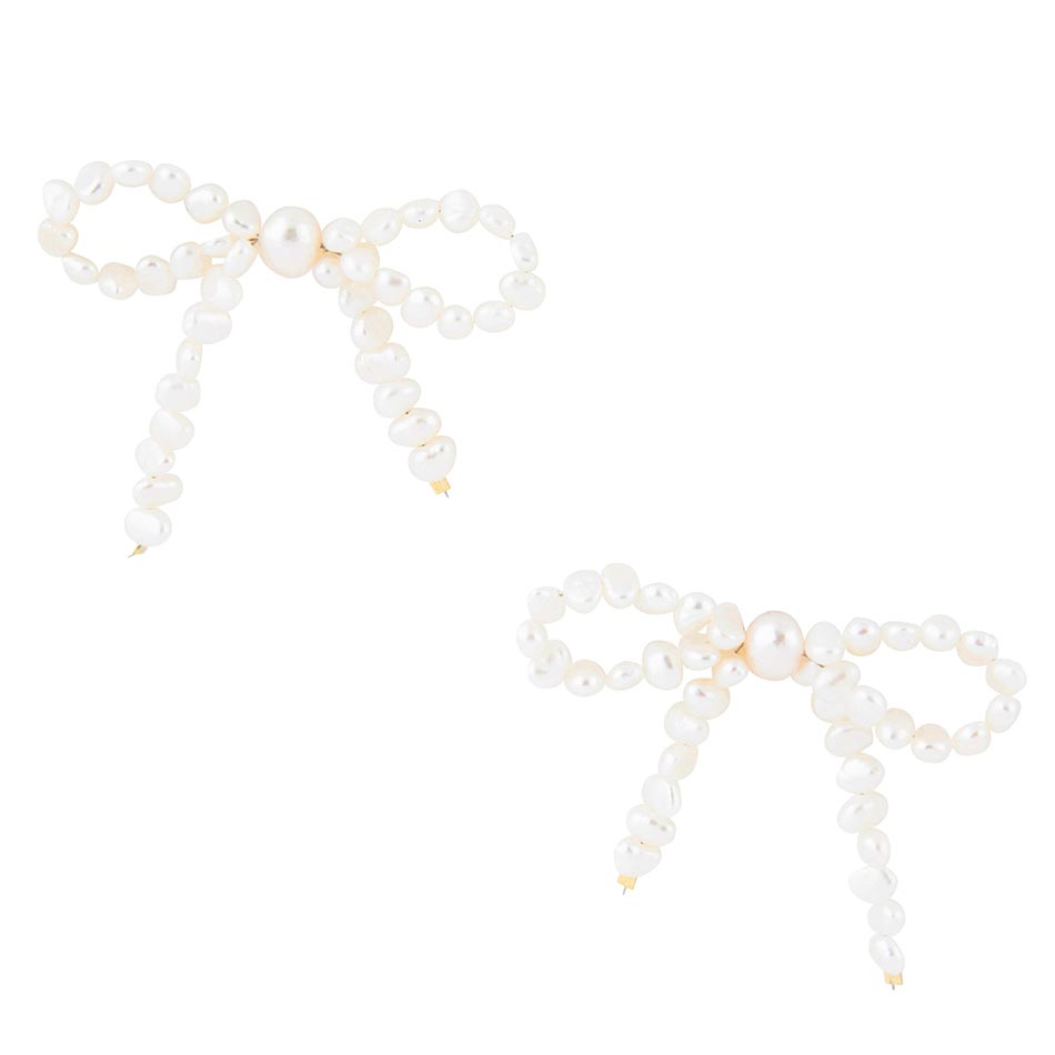 Freshwater White Pearl Bow Post Earrings