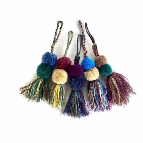 Earth Tone Friendship Tassel Zipper Pull with Pom Poms | Handmade in Mexico