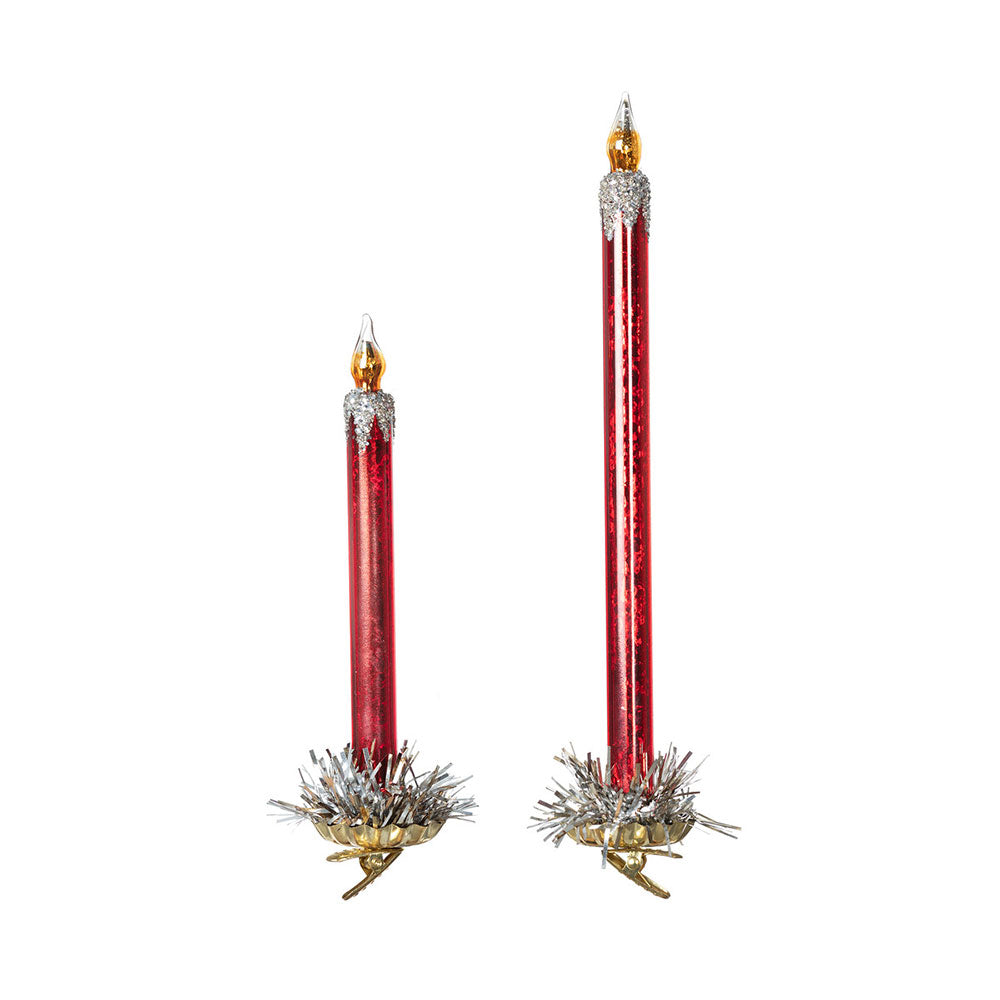 Frosted Red Glass Taper Candle Clip-on Set of 2