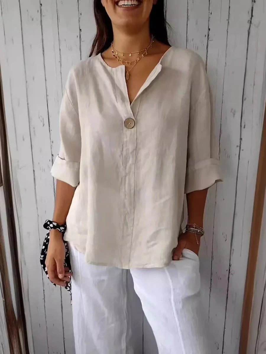 Full Size Casual Notched Drop Shoulder Blouse Plus Size