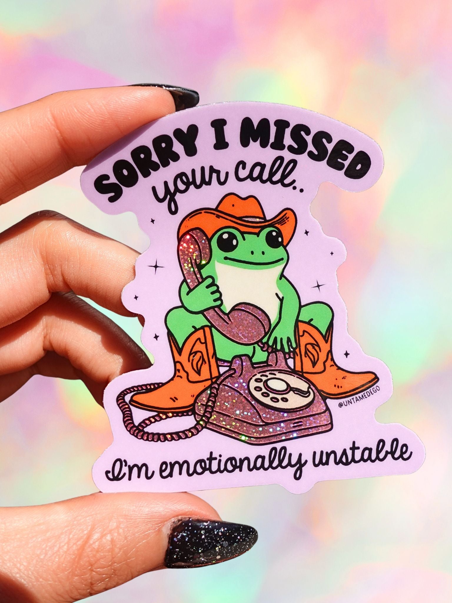 Sorry I Missed Your Call – Cowboy Frog Glitter Vinyl Sticker