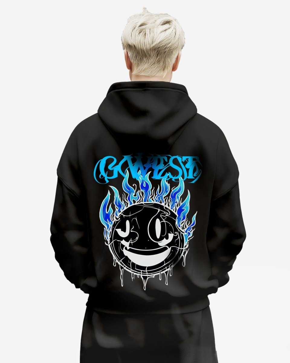 G West Mens Aqua Smile Oversize Hoodie