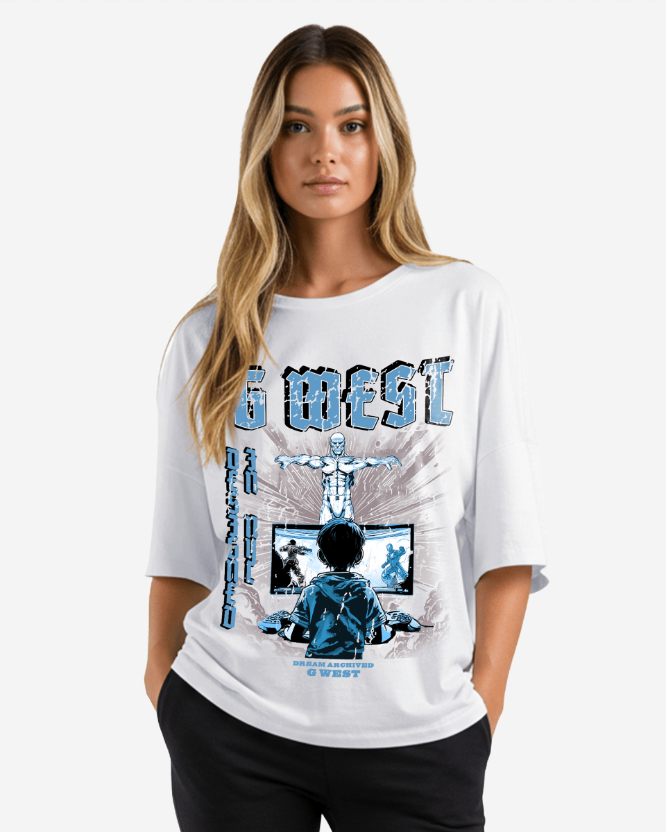 G West Womens Game of G Baby Blue Black Oversized Tee