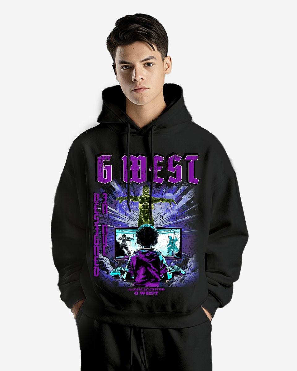 G West Mens Game Of G Purple Black Oversize Hoodie