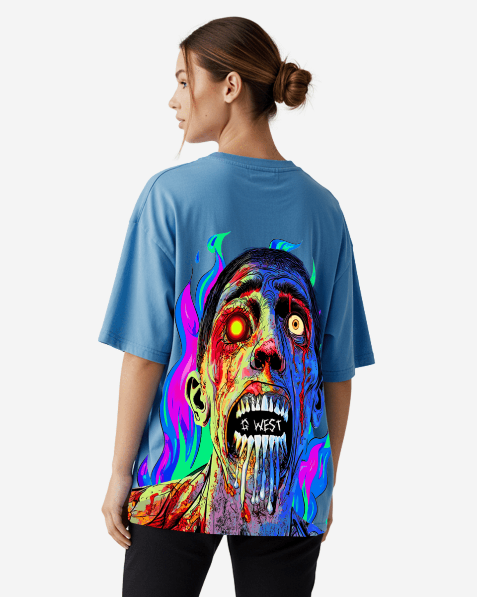 G West Womens Oversized Flaming Zombie Tee