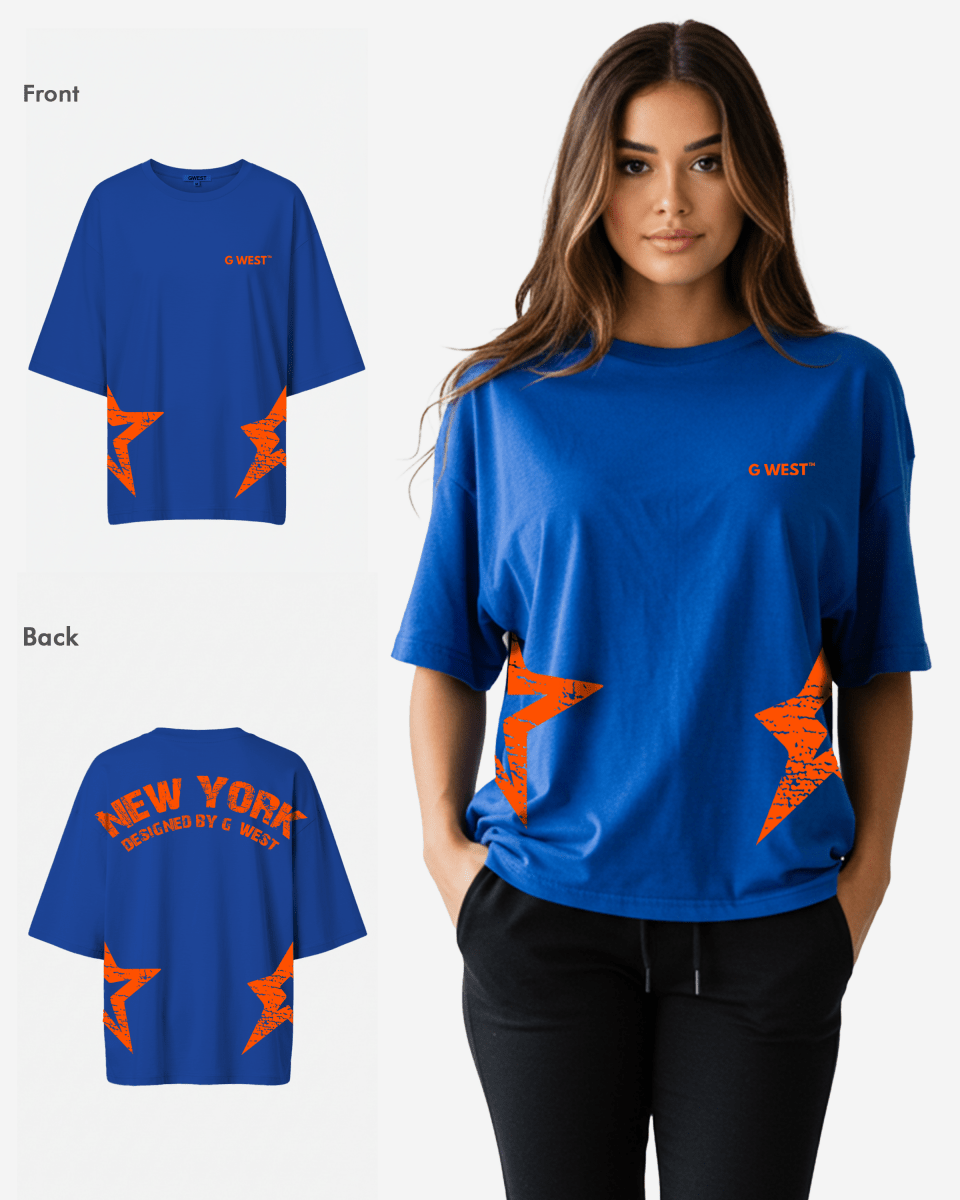 G West Womens Oversized New York Arch Logo With Star Tee