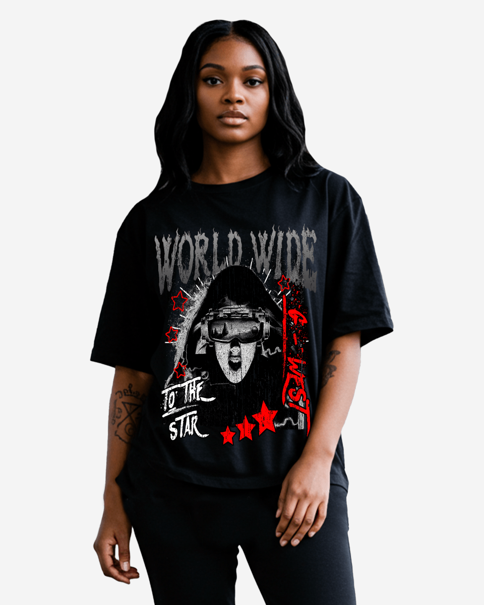 G West Womens Oversized Old World Wide Star T Shirt