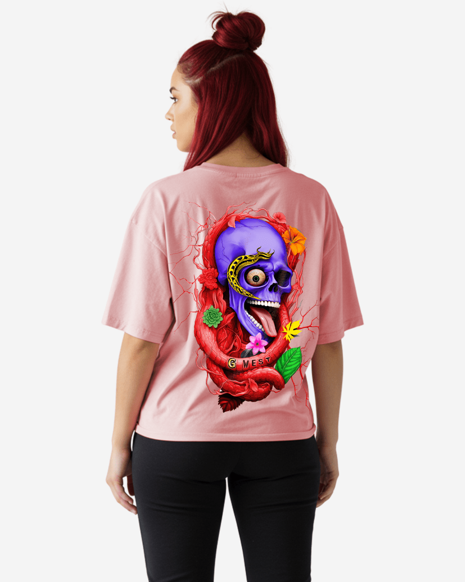 G West Womens Oversized Premium Snake Skull T-Shirt