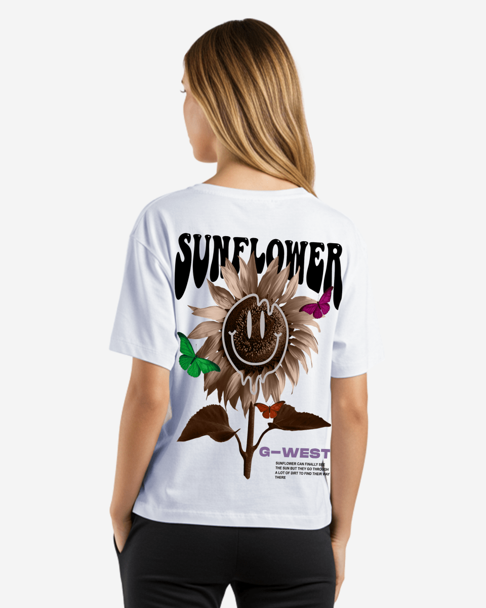 G West Womens Oversized Sunflower Life Style T Shirt