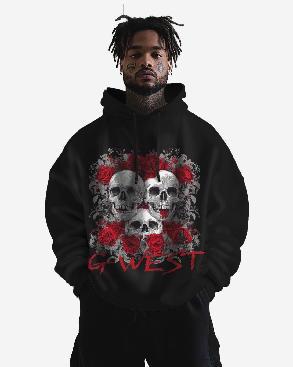 G West Mens Roses And Bones Oversize Hoodie