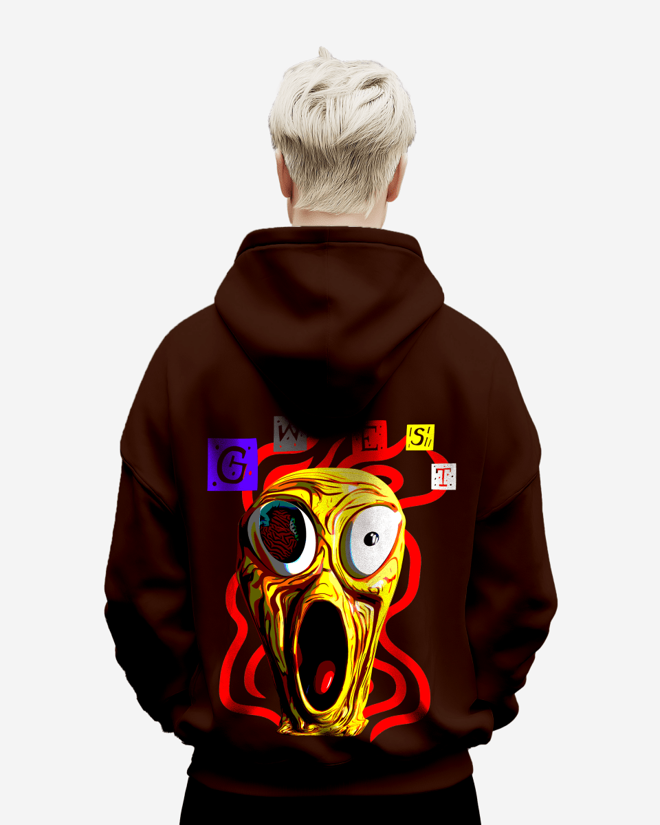 G West Mens Screaming Yellow Face Oversize Hoodie