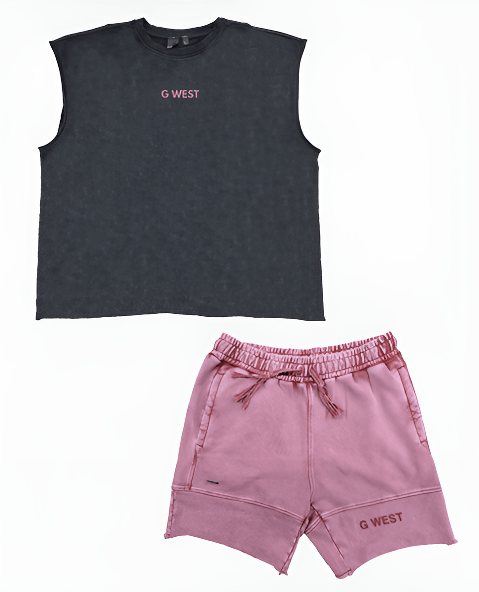 G West Sleeveless Black &amp;amp; Pink Wash Short Set