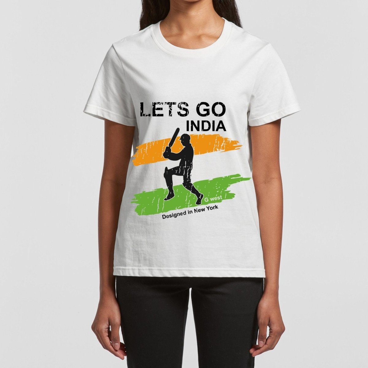 G West Women Cricket Lets Go India White T-Shirt : Gwwbsdtf2406