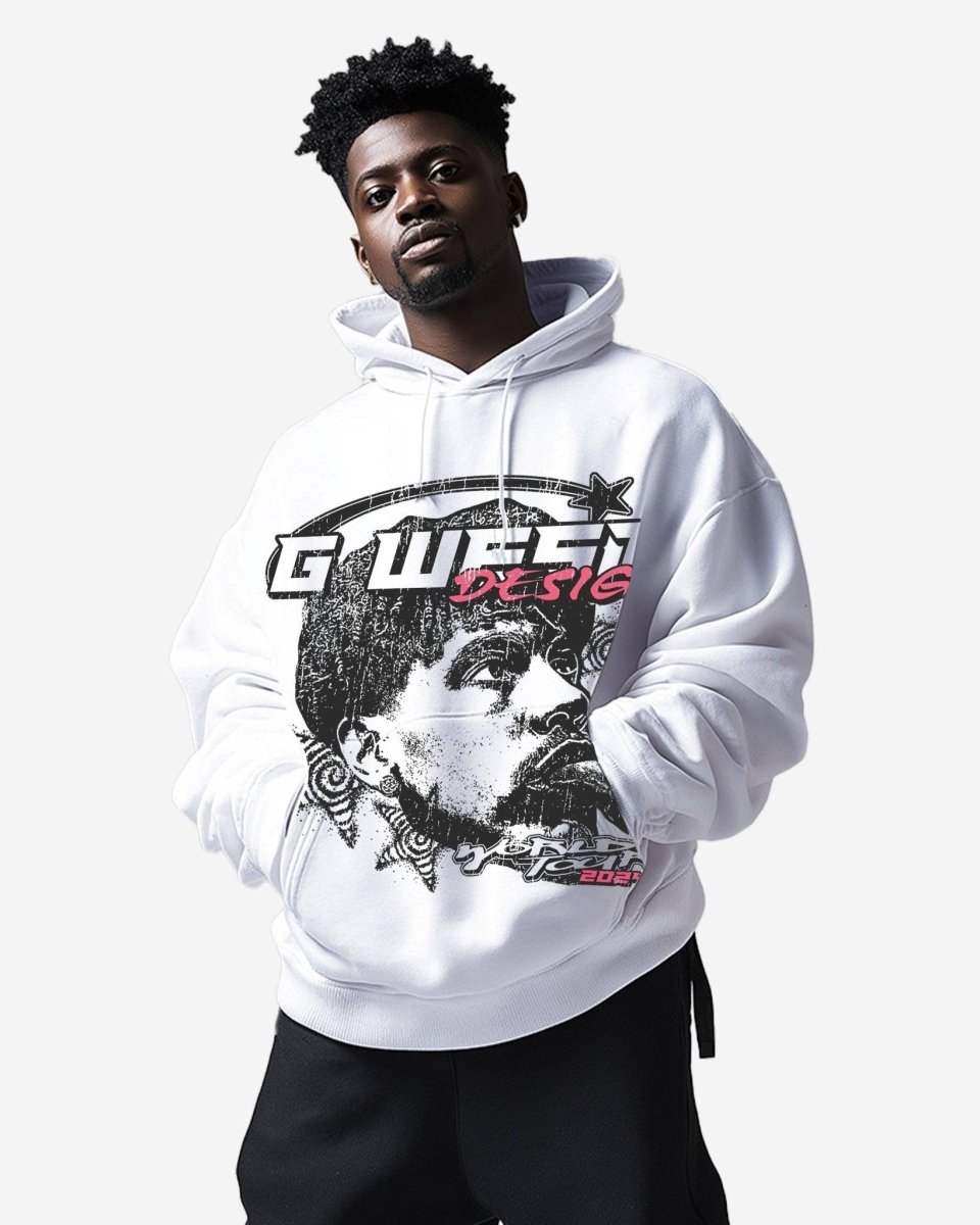 G West Mens World Tour White Oversized Hoodie