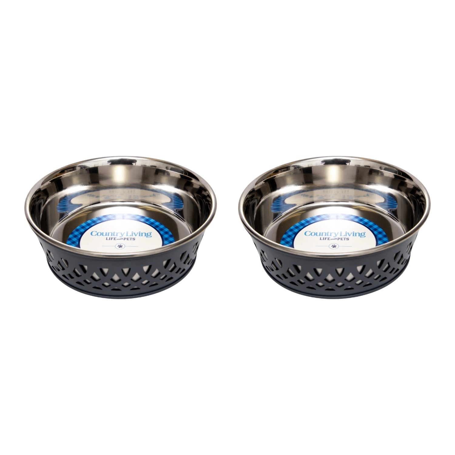 Country Living Set of 2 Stainless Steel Dog Bowls – Farmhouse Style, Ideal for Small to Medium Dogs