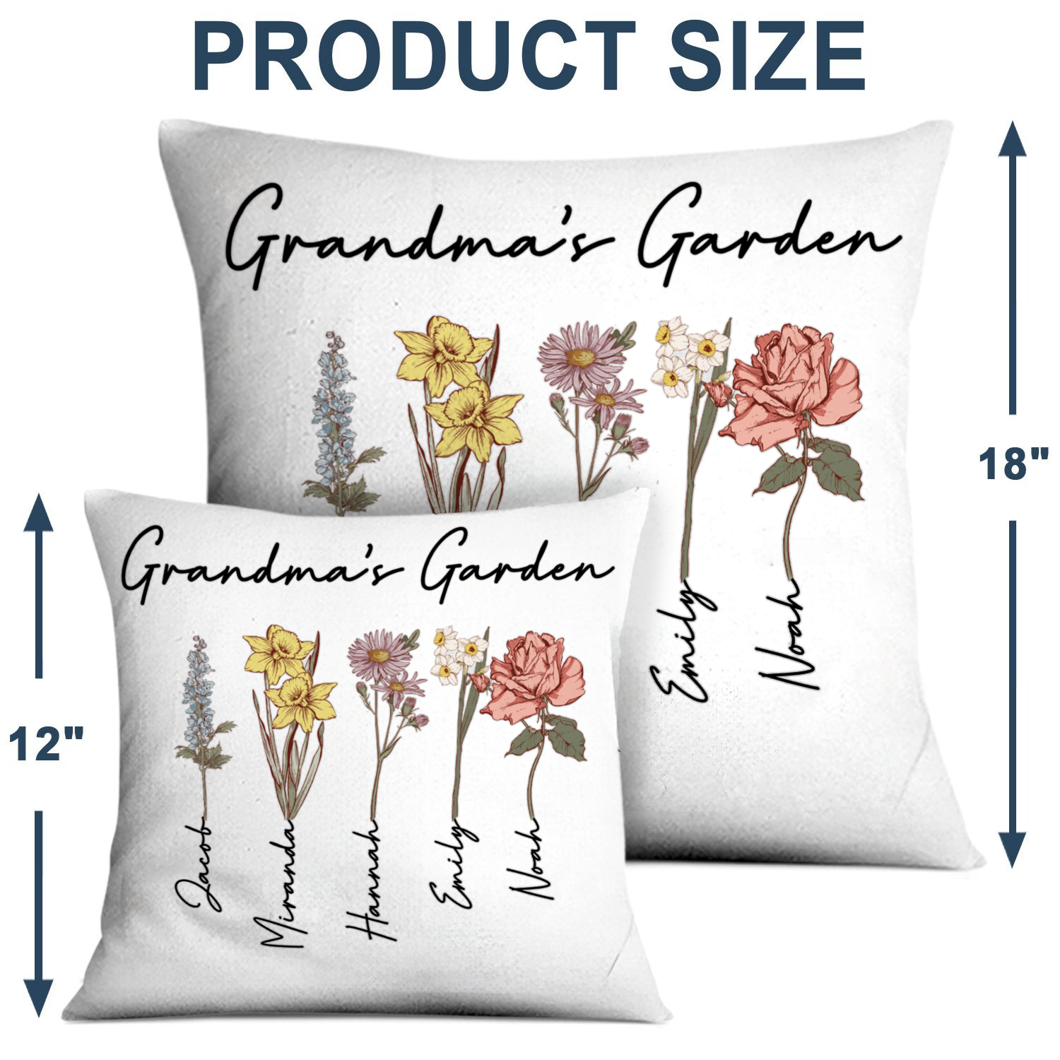 Custom Grandma's Garden Pillow, Personalized Birth Month Flowers Pillow, Grandmas Garden Pillow with Grandkids, Gift for Grandma, Christmas Gift