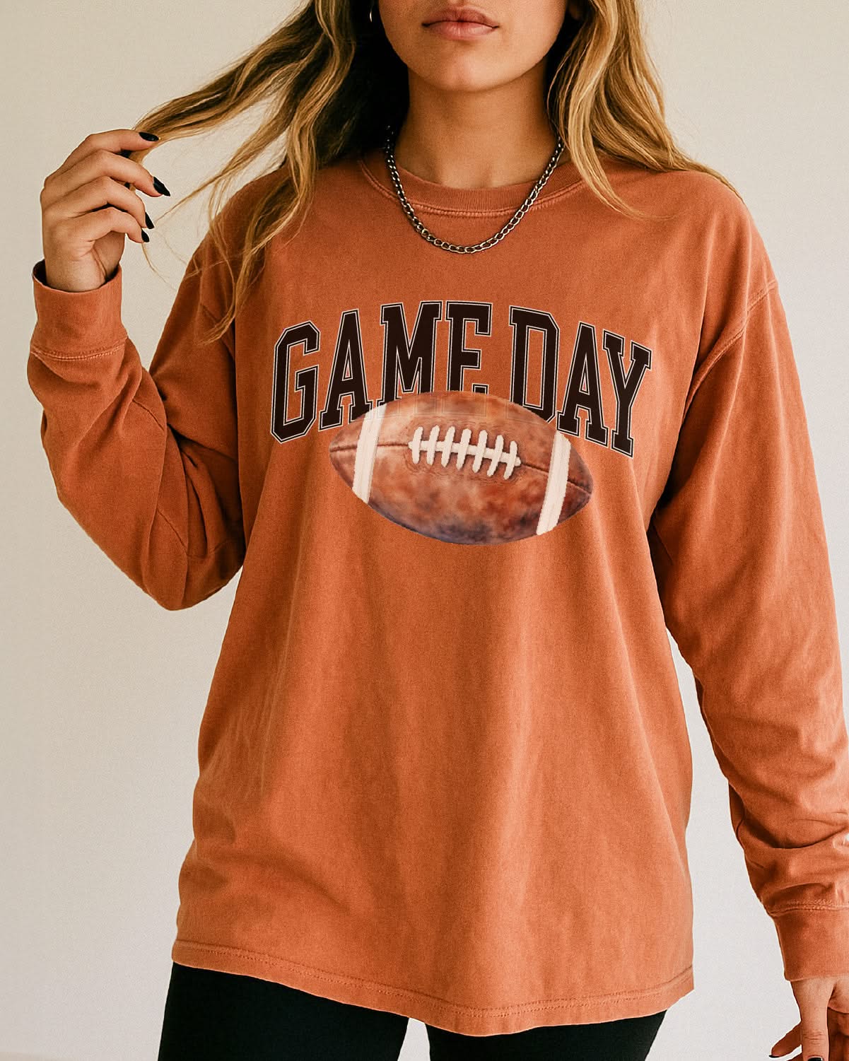 Watercolor Football - Game Day - LONG SLEEVE Comfort Colors Tee