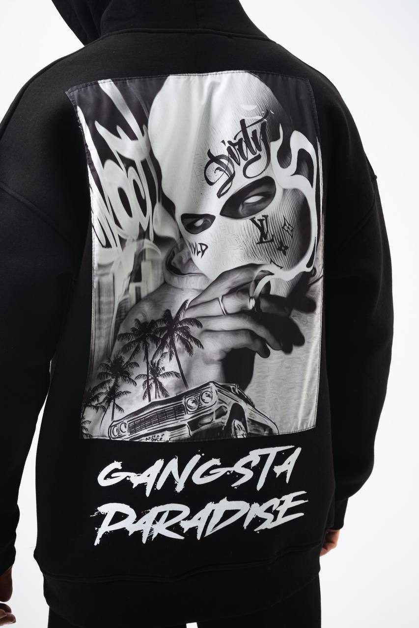 Oversize &#39;Gangsta Paradise&#39; Graphic Hoodie - Heavyweight Streetwear Hooded Sweatshirt