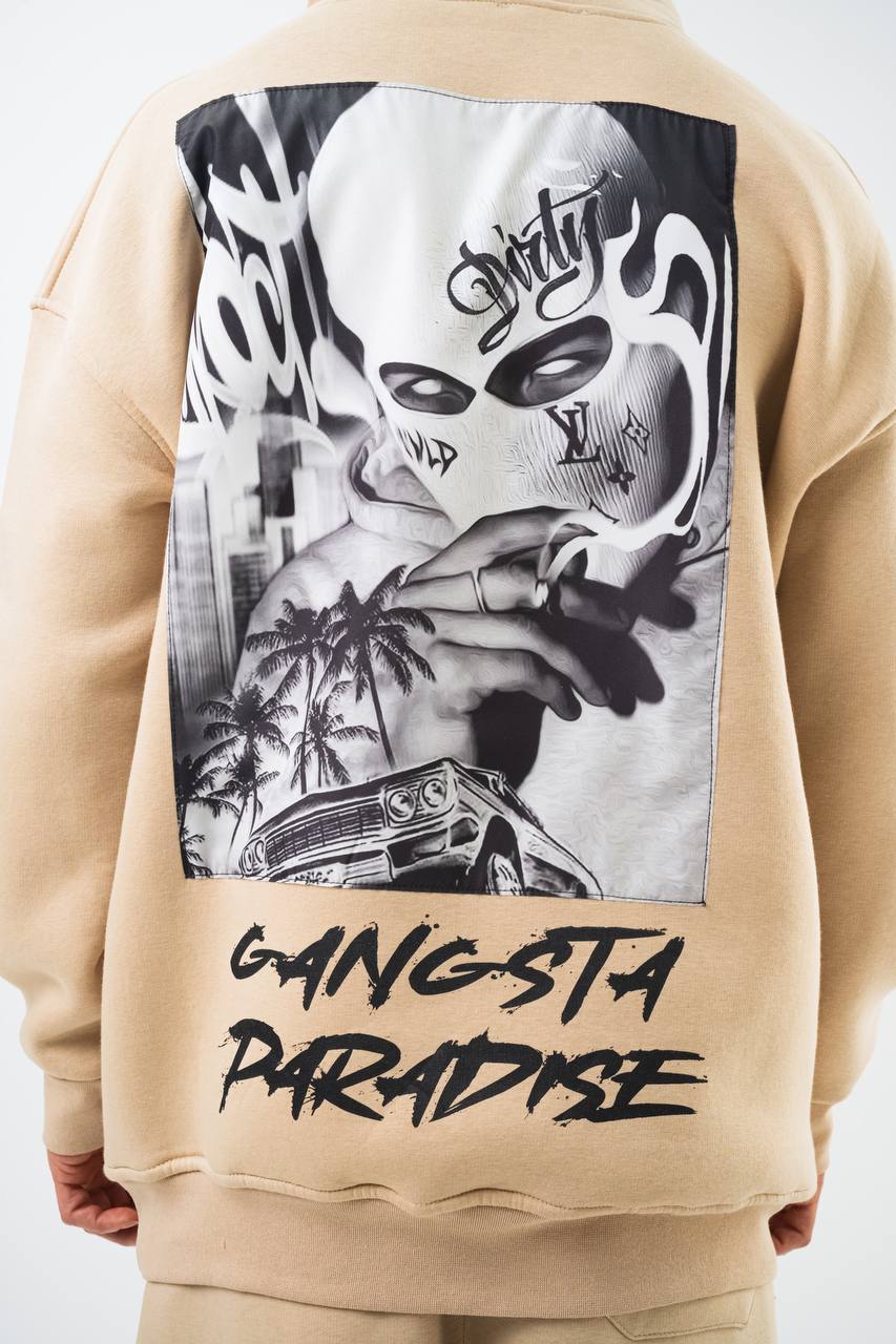 Oversize &#39;Gangsta Paradise&#39; Graphic Hoodie - Heavyweight Streetwear Hooded Sweatshirt