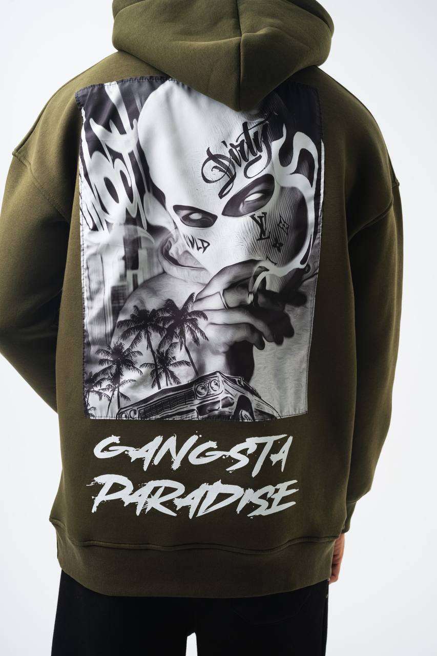 Oversize &#39;Gangsta Paradise&#39; Graphic Hoodie - Heavyweight Streetwear Hooded Sweatshirt