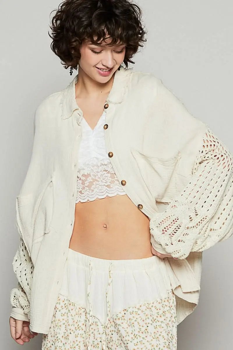 Trendsi Gauzy Openwork Top Women&amp;#39;s Summer Button-Up Shirt Lightweight Breathable