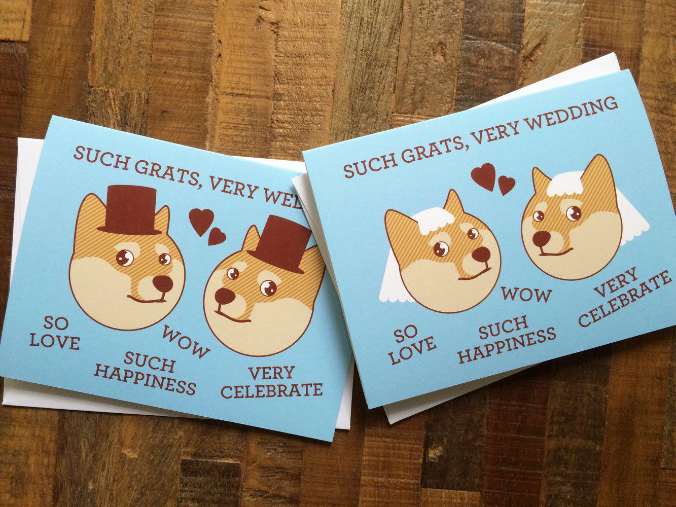 Gay or Lesbian Wedding Card Doge &amp;quot;Such Grats&amp;quot; Card