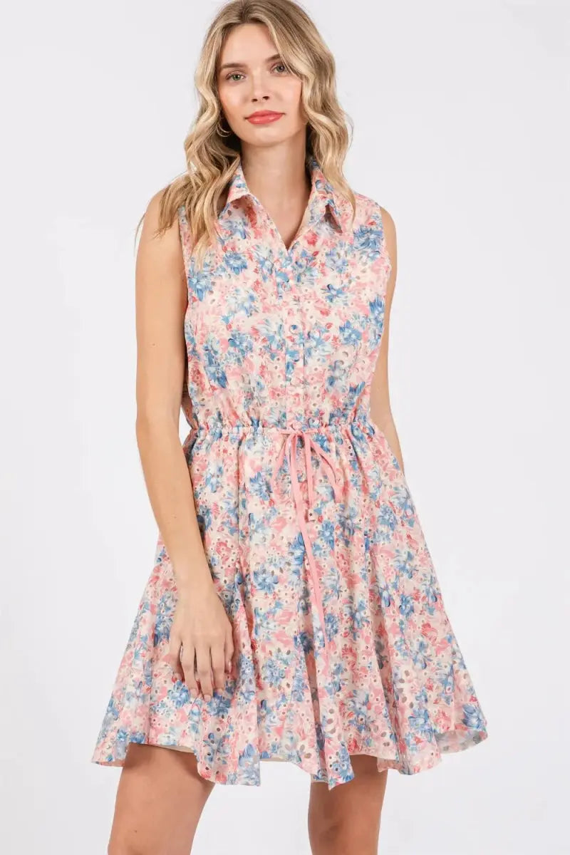 Floral Eyelet Mini Dress Women&amp;#39;s Summer Casual Dress USA Ship