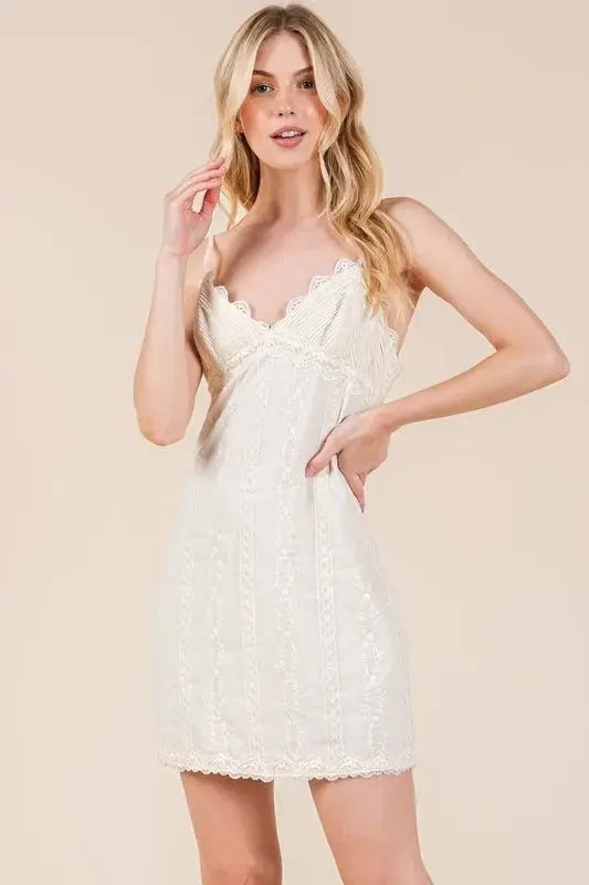 Lace Cami Mini Dress Women&amp;#39;s Casual Adjustable Strap Cute Dress