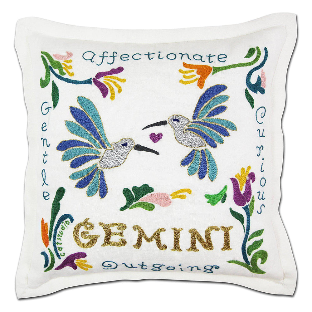 Gemini Astrology Hand-Embroidered Pillow by Cat Studio