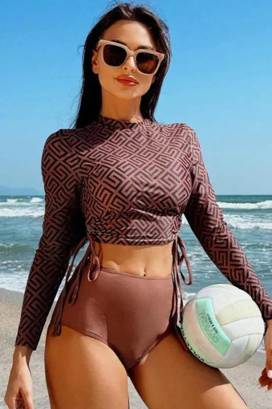 Charmo Geometric Ruched Swimsuit Women&amp;#39;s Beach Two-Piece Set Comfortable &amp;amp; Flattering