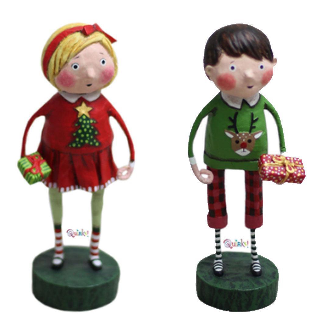 Gift Exchange Boy &amp;amp; Girl Set of 2 Christmas Figurines by Lori Mitchell
