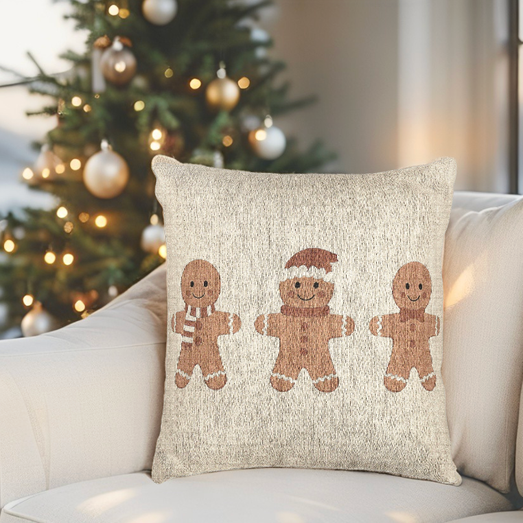 Gingerbread Man Woven Pillow, Cozy Home Decor, Holiday Gift, Christmas Cushion, Festive Living Room Accessory