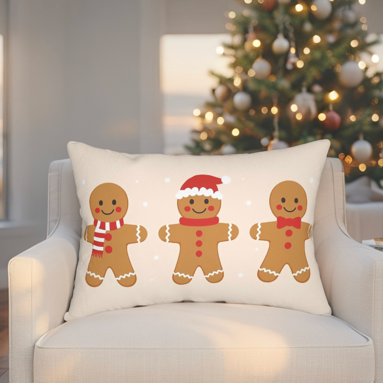 Gingerbread Man Throw Pillow – Cozy Christmas Holiday Home Decor