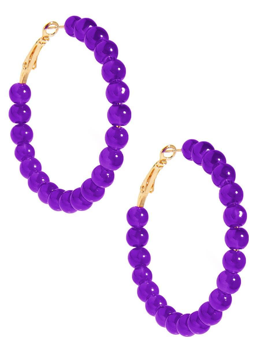 Glass Bead Hoop Earrings - Purple