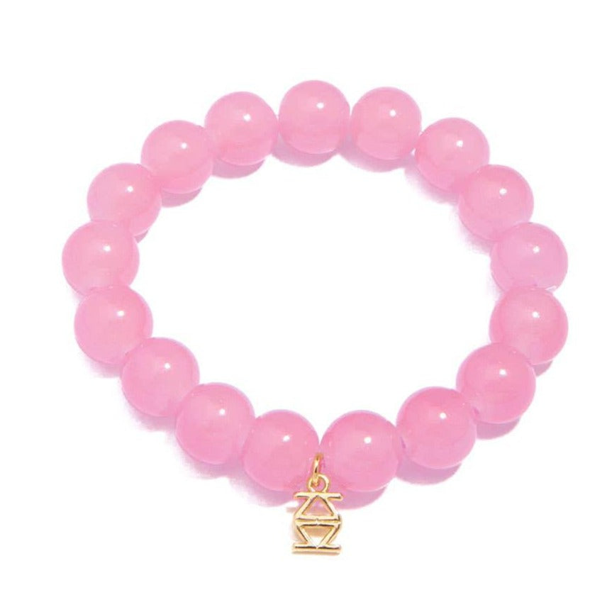 Glass Bead Stretch Bracelet - Light Pink