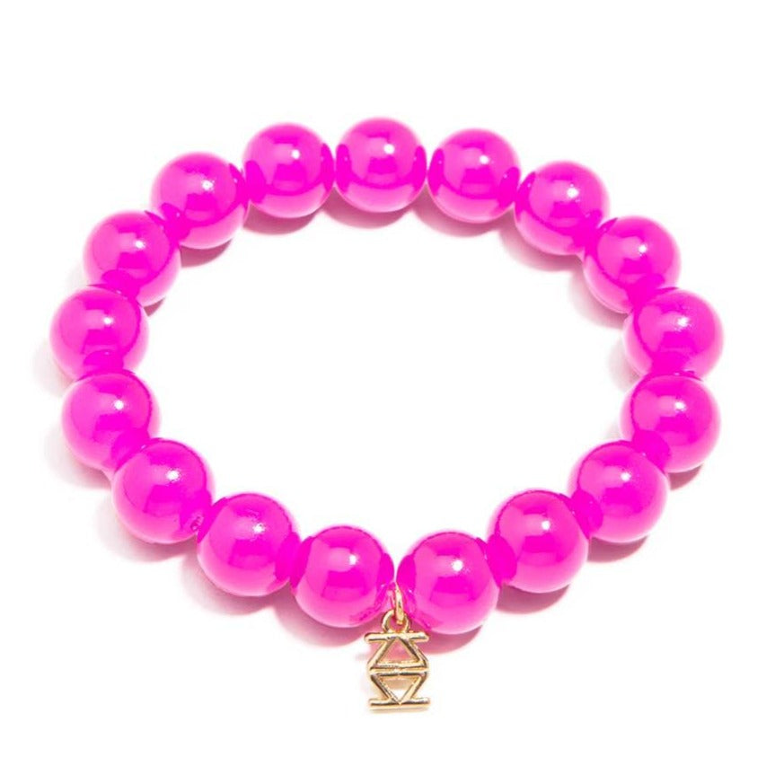 Glass Bead Stretch Bracelet - Hot Pink