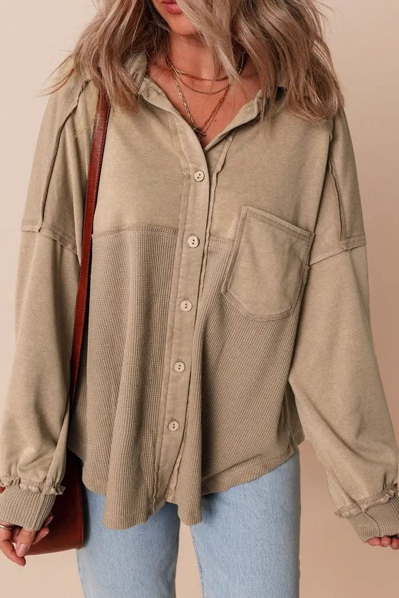 Love Salve Mineral Wash Shacket Women&amp;#39;s Daily Wear Shirt Jacket - Textured, Loose Fit