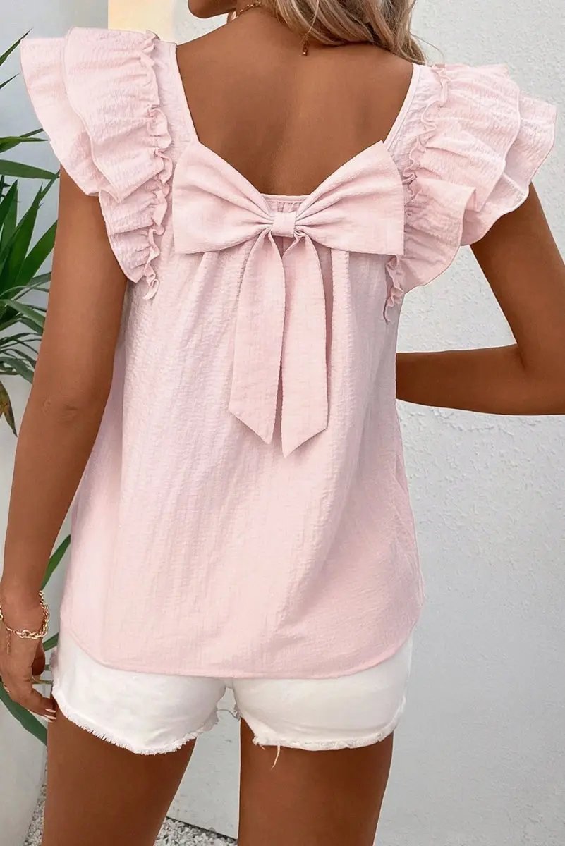 Love Salve Pink Textured Blouse Women&amp;#39;s Daily Wear Top: Bow Knot &amp;amp; Butterfly Sleeves