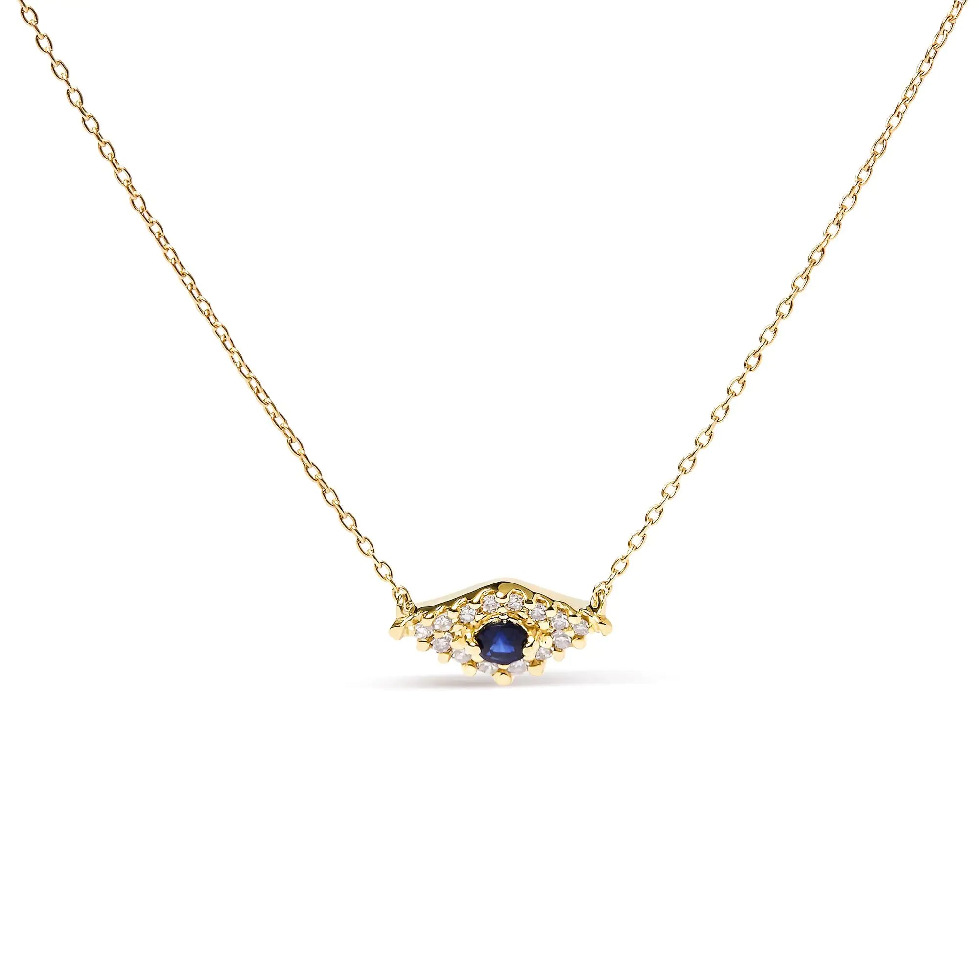 Style Loft Collection Evil Eye 10K Yellow Gold Blue Sapphire and Diamond Accented 18" Inch Pendant Necklace (H-I Color, I1-I2 Clarity)