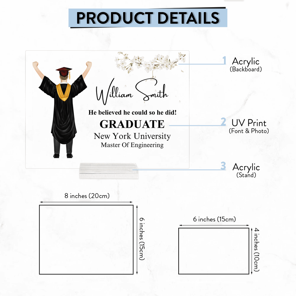 Graduation Gift 2025 For Him/Her - Personalized Custom Horizontal Acrylic Plaque - Senior, Class of 2025 Graduate, Grandson, Granddaughter, Daughter, Son, Best Friends