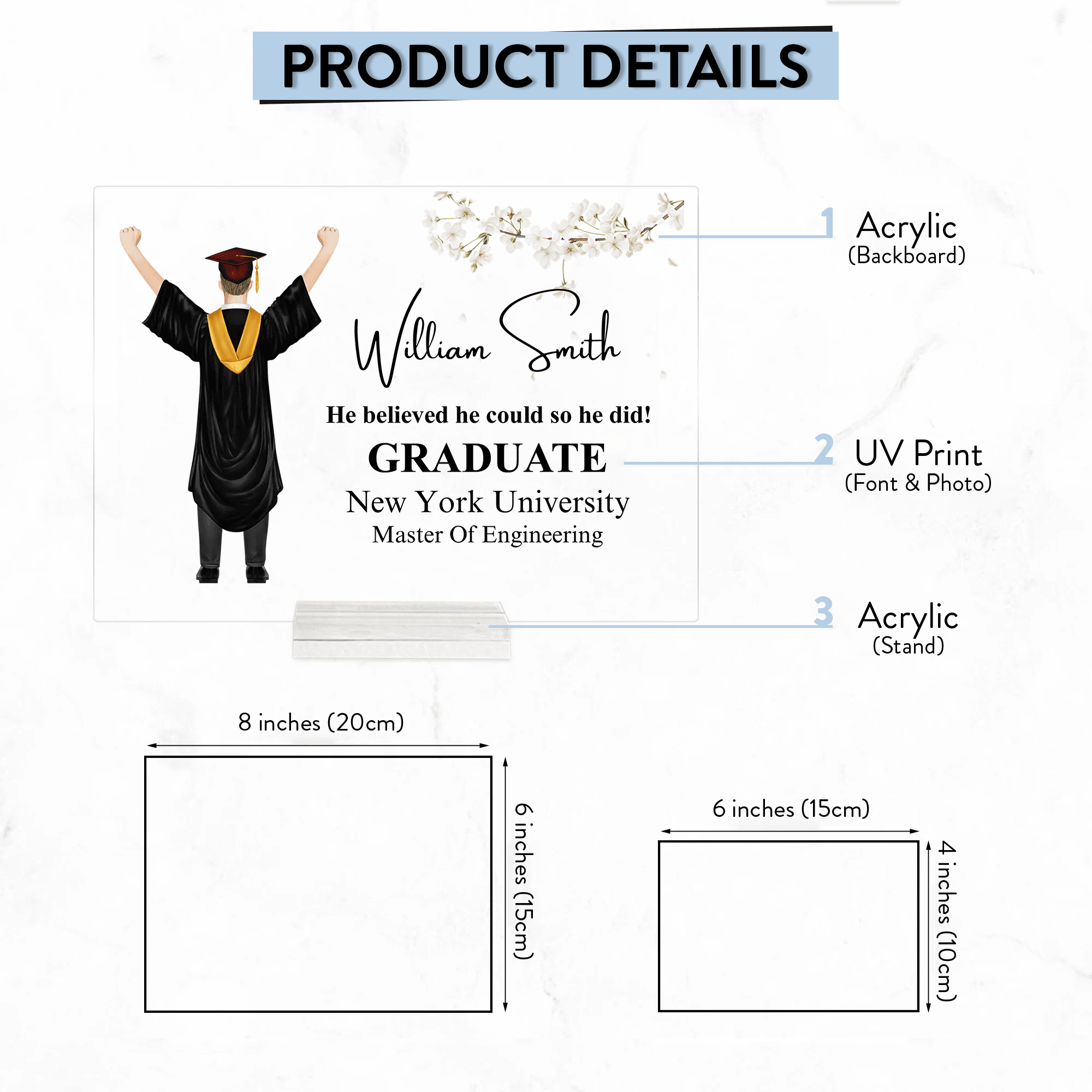 Graduation Gift 2025 For Him/Her - Personalized Custom Horizontal Acrylic Plaque - Senior, Class of 2025 Graduate, Grandson, Granddaughter, Daughter, Son, Best Friends